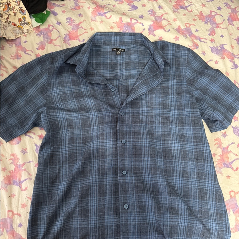 George Men's Blue Plaid Shirt